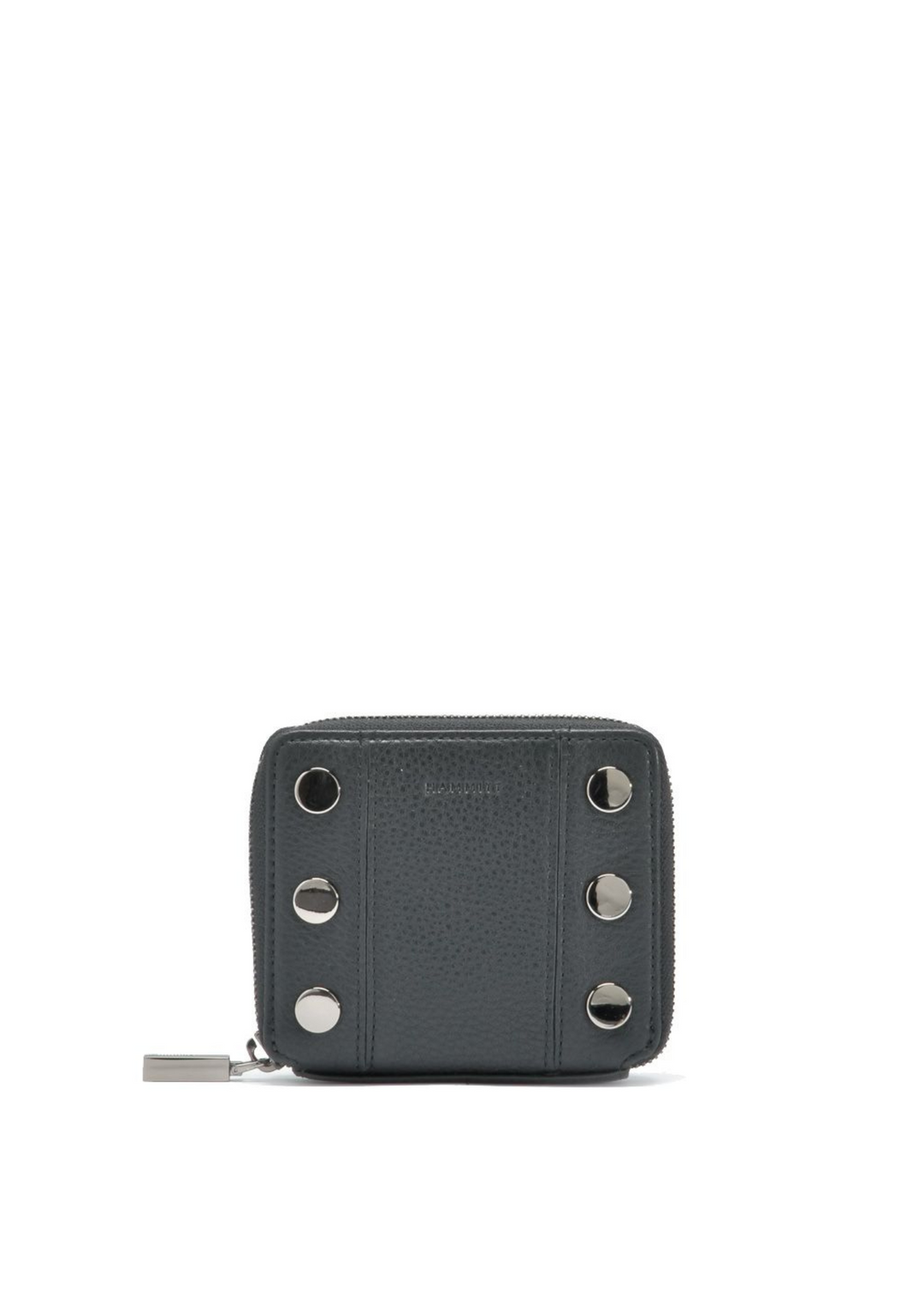 Hammitt black leather square wallet with gunmetal stud accents