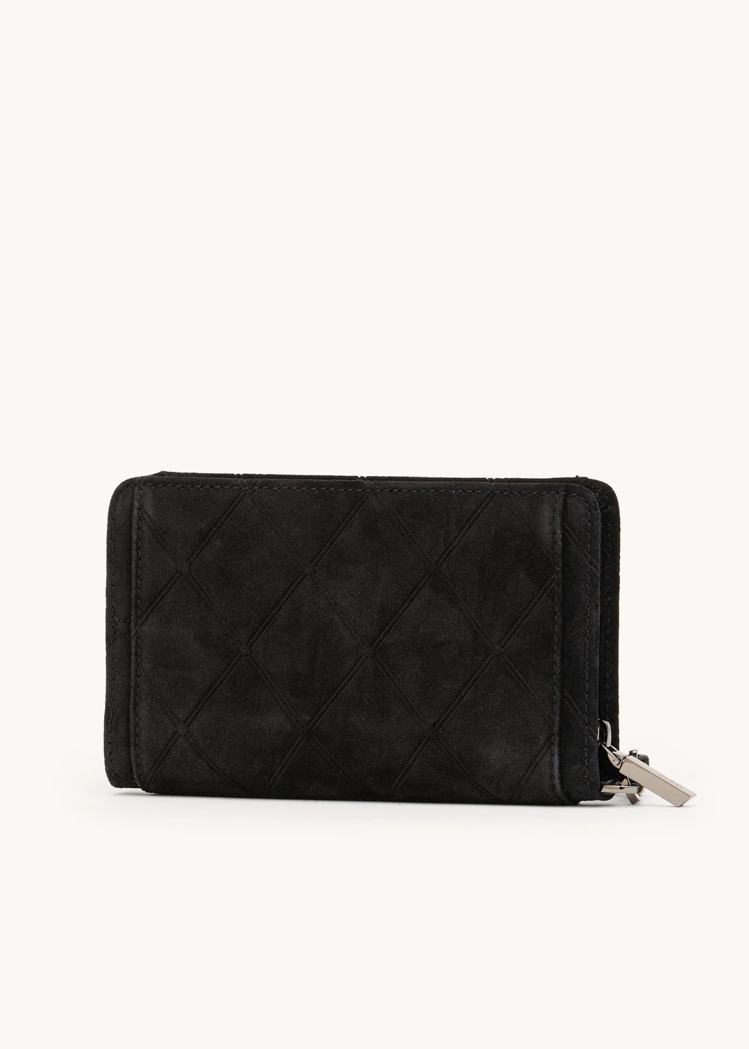 Black suede wallet on a white background