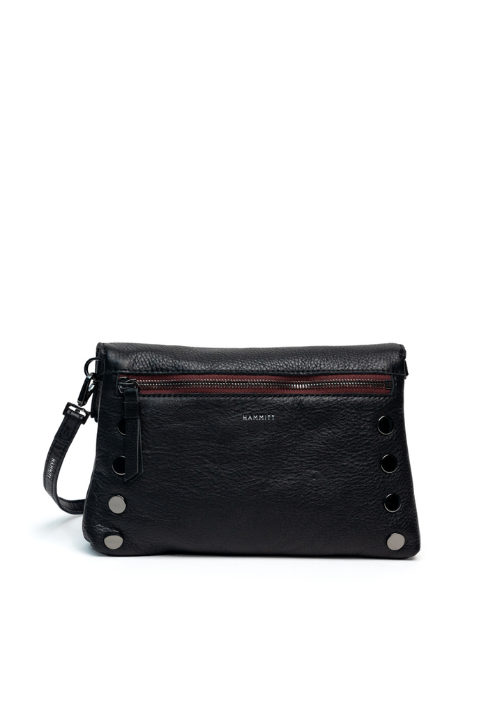 Black handbag on a white background