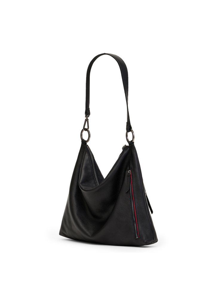 Large black handbag on a white background