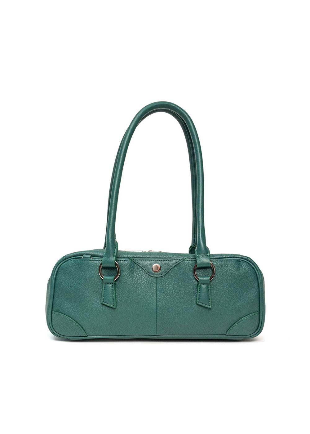 Green leather purse with a large white stripe