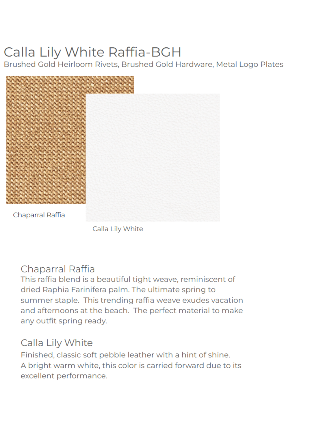 Graphic of white leather and raffia materials