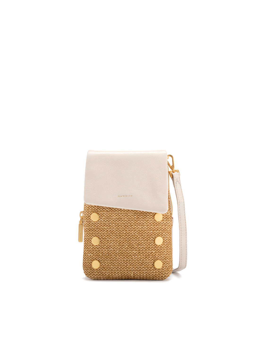 Hammitt VIP Mobile Bag in Calla Lily White Raffia/Brushed Gold
