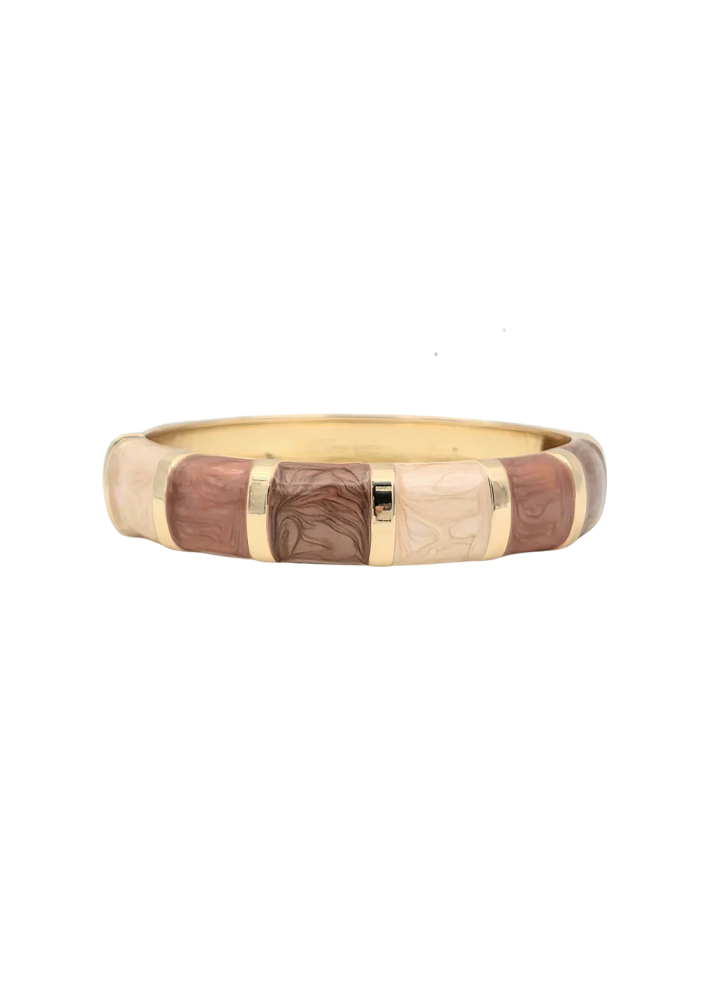 Brown, pink, and gold bangle bracelet on a white background