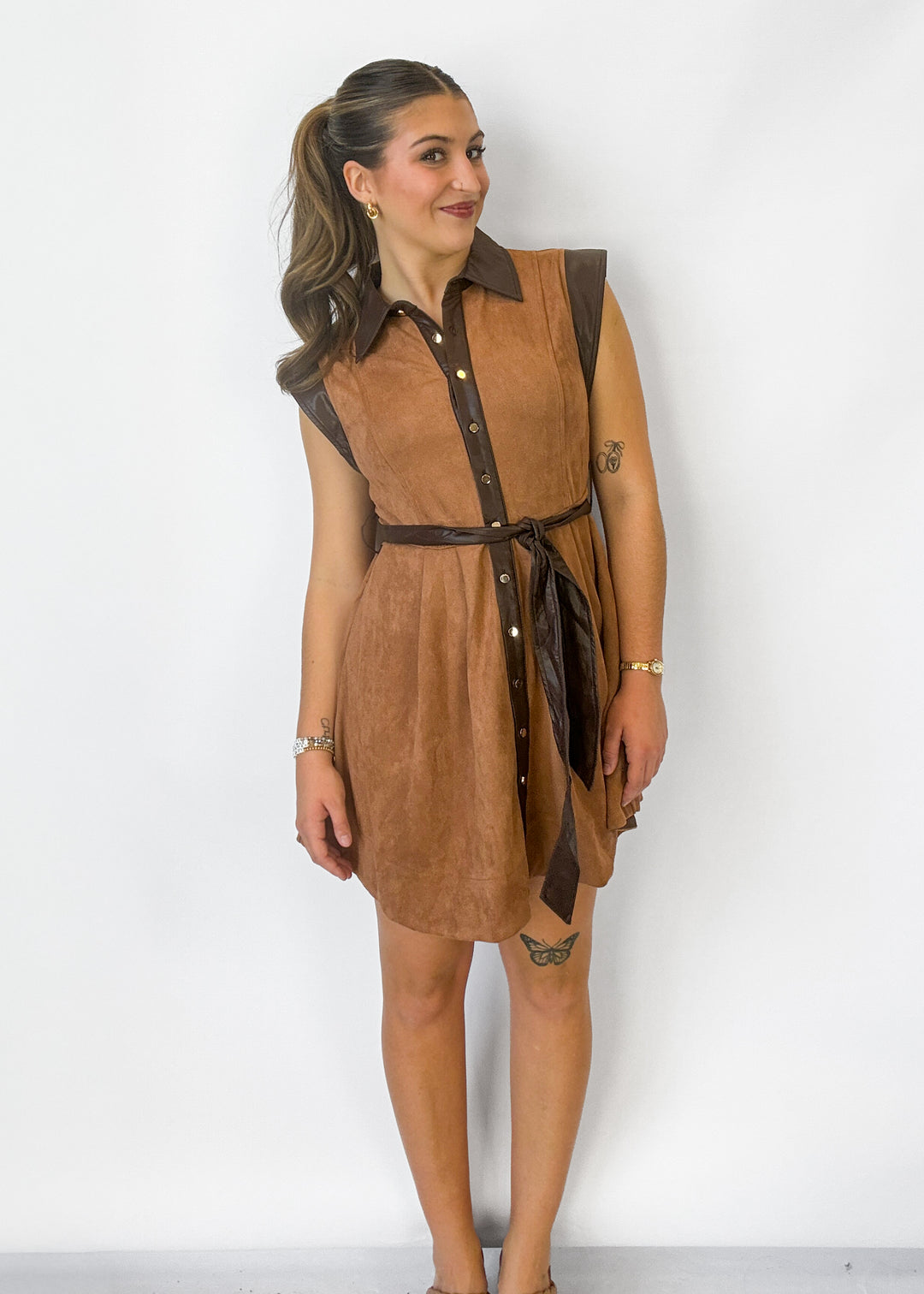 Eleanor Faux Leather Trim Mini Dress