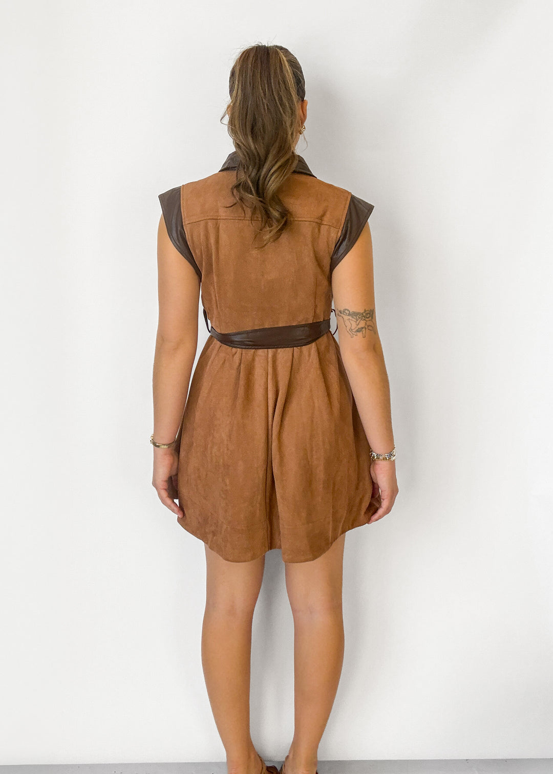 Eleanor Faux Leather Trim Mini Dress