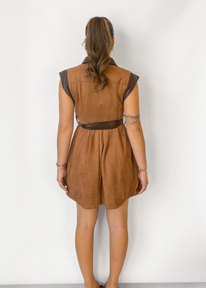 Eleanor Faux Leather Trim Mini Dress