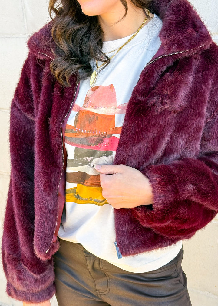 Sanctuary Clothing Everest Fur Bomber Bordeaux