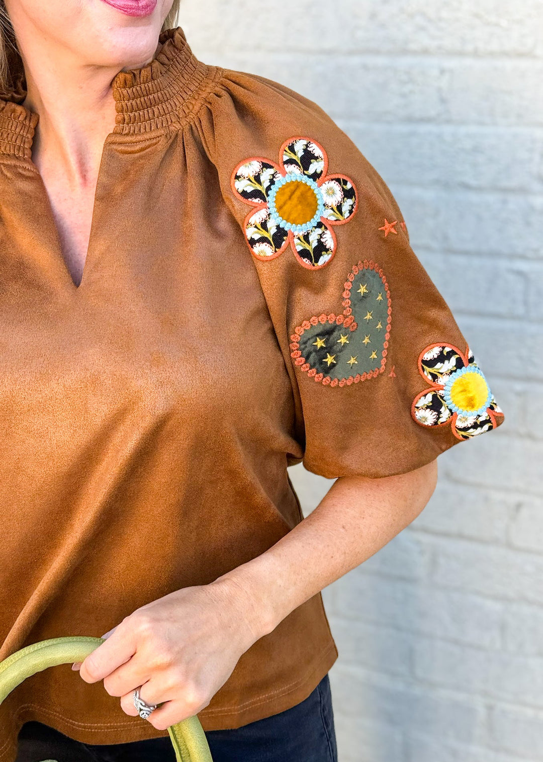 Lydia Floral Embroidered Puff Sleeve Top
