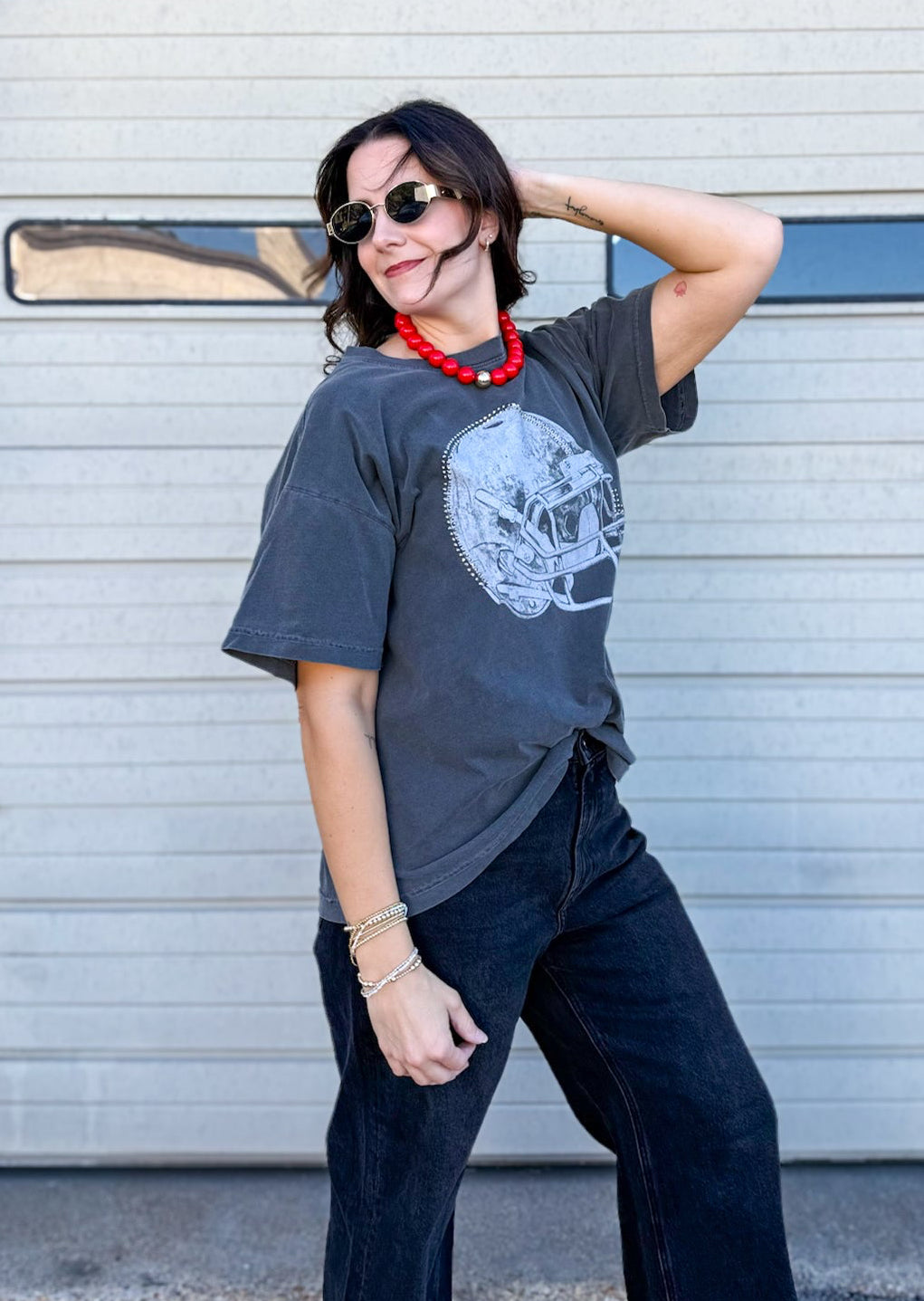 Layla Football Helmet Graphic Tee