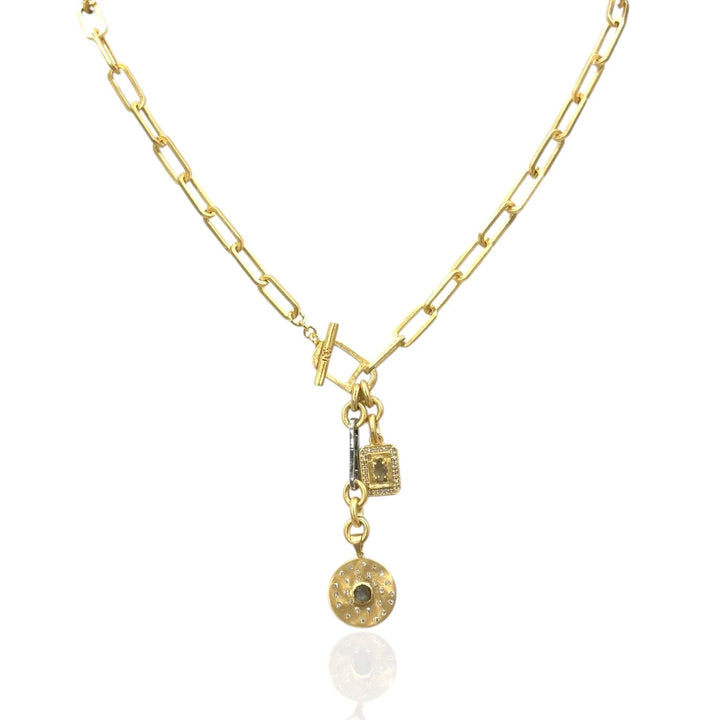 Tat2 Designs Mini Brushed Gold Rico Bar Rondo Toggle Necklace