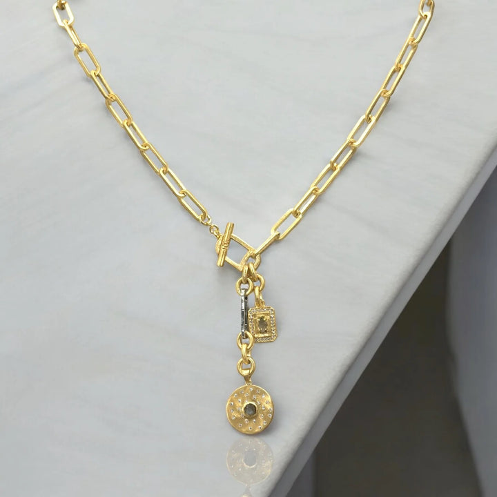 Tat2 Designs Mini Brushed Gold Rico Bar Rondo Toggle Necklace