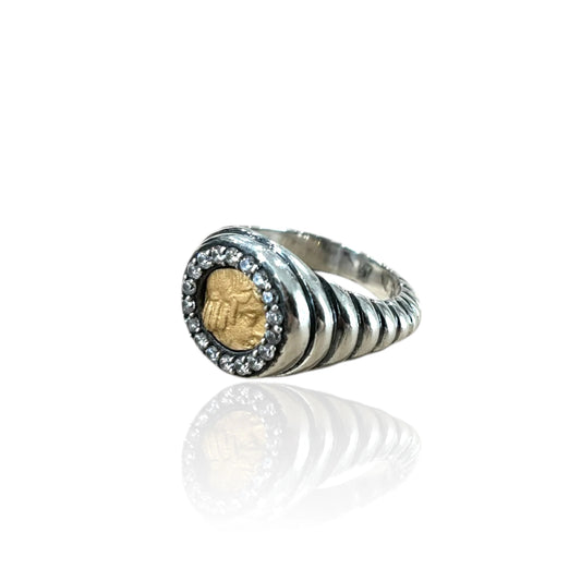 Tat2 Designs Vintage Silver Scalloped Poppy Coin Ring