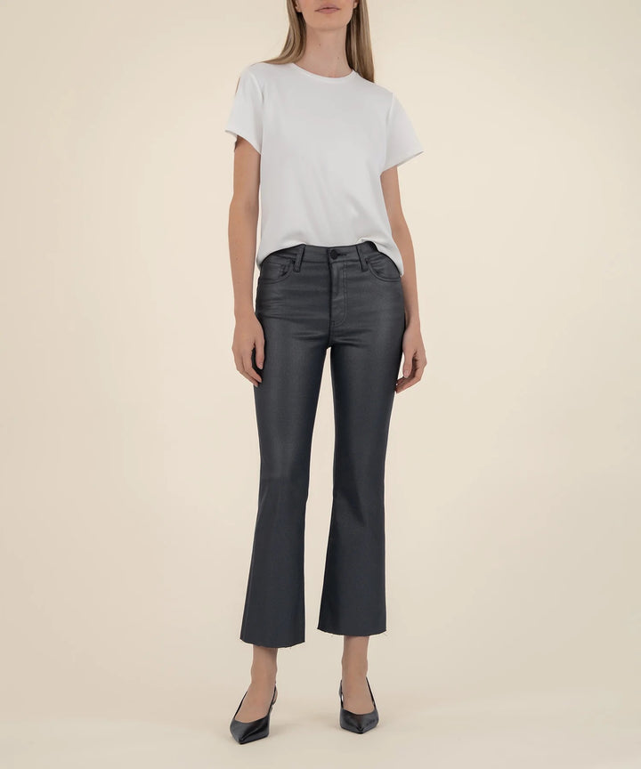 Kut From the Kloth Kelsey Coated High Rise Ankle Flare Jeans - Silver Bell