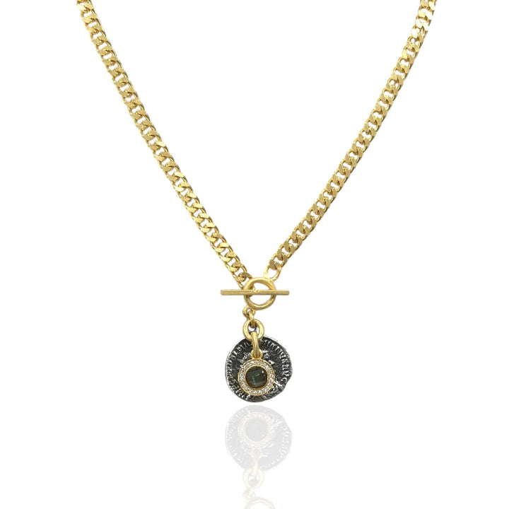 Tat2 Designs Mini Gold Mesa Labradorite Charm Necklace