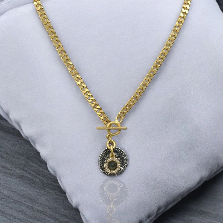 Tat2 Designs Mini Gold Mesa Labradorite Charm Necklace