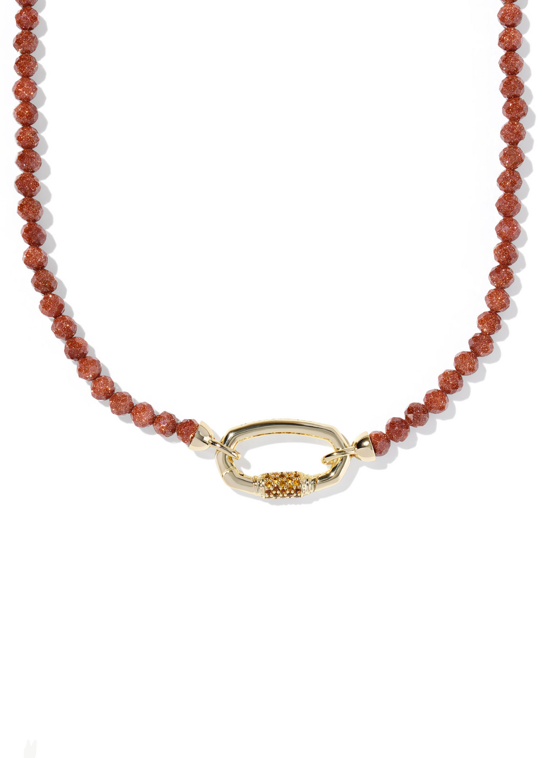 Women's orange beaded strand necklace with a gold clasp