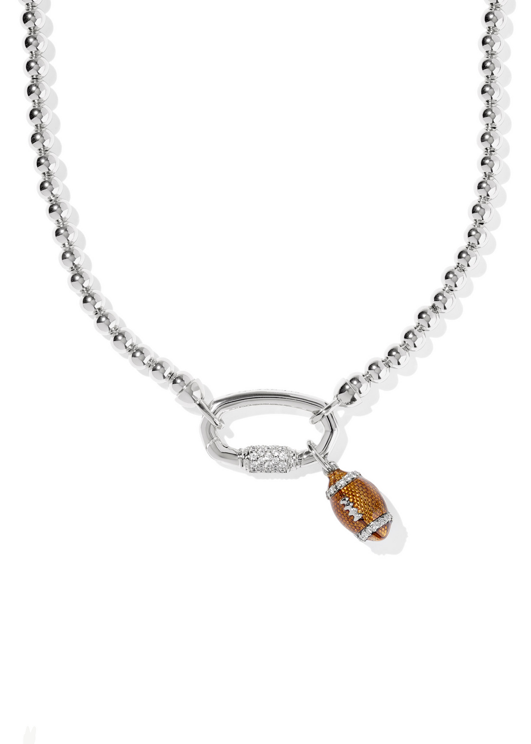 Women's silver chain necklace with a football charm