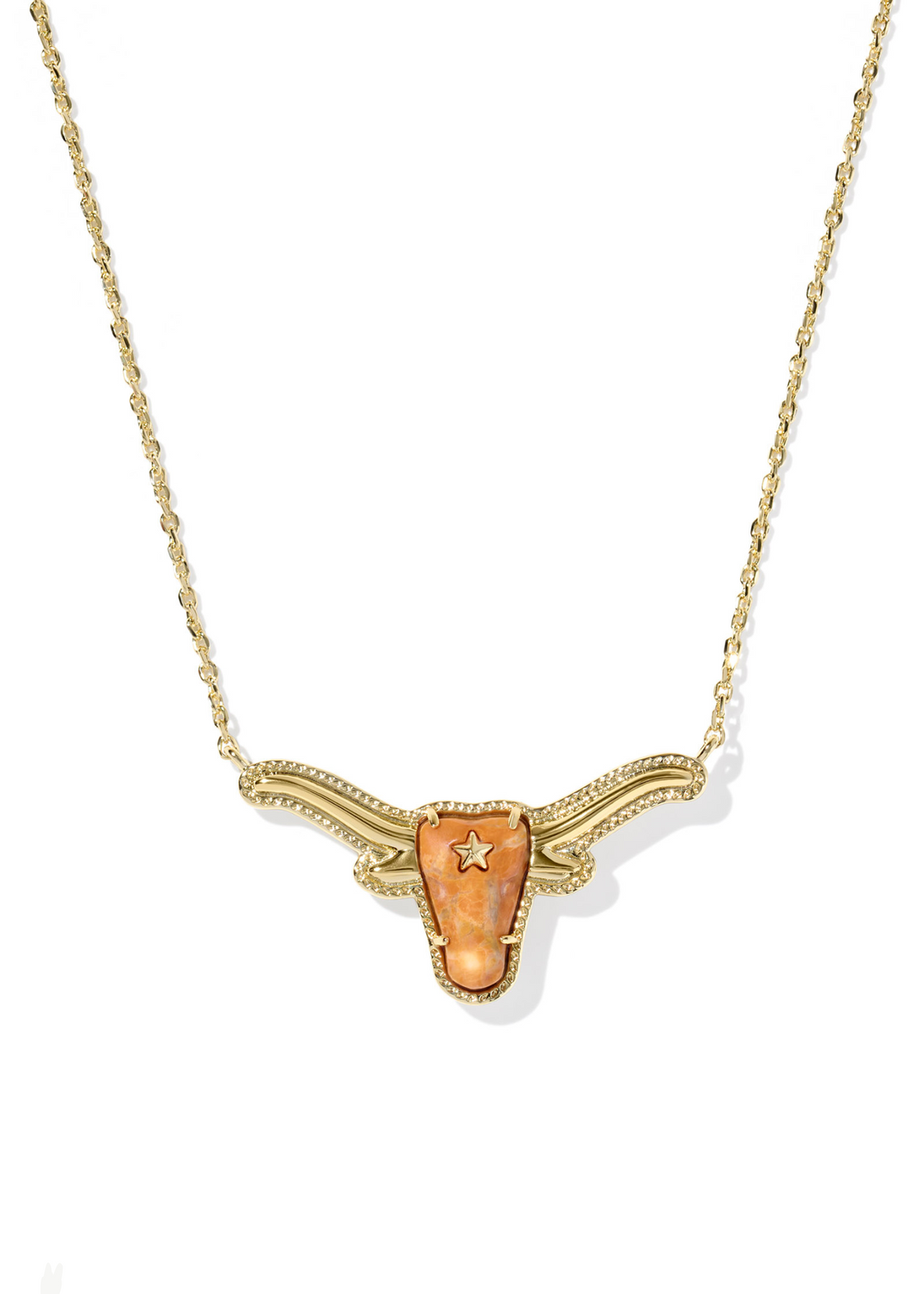 Women's gold pendant necklace with a Texas Longhorns orange pendant