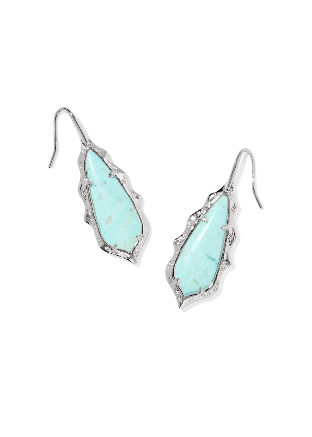 Silver scallop framed drop earrings with a blue stone