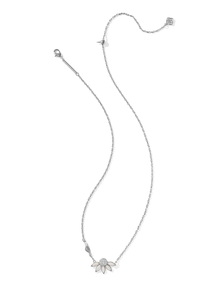 Silver necklace with an ivory flower pendant