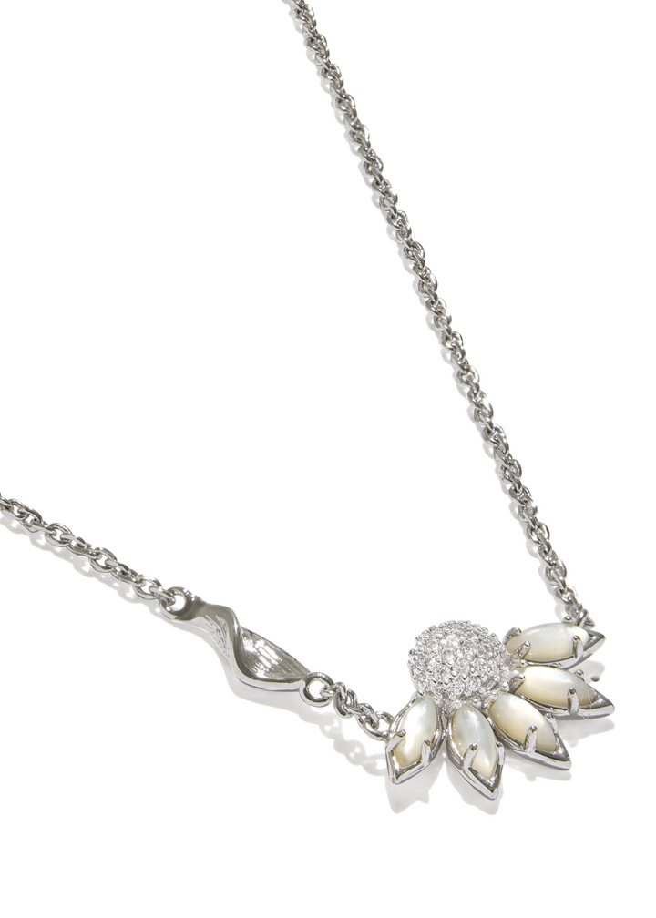 Silver necklace with an ivory flower pendant