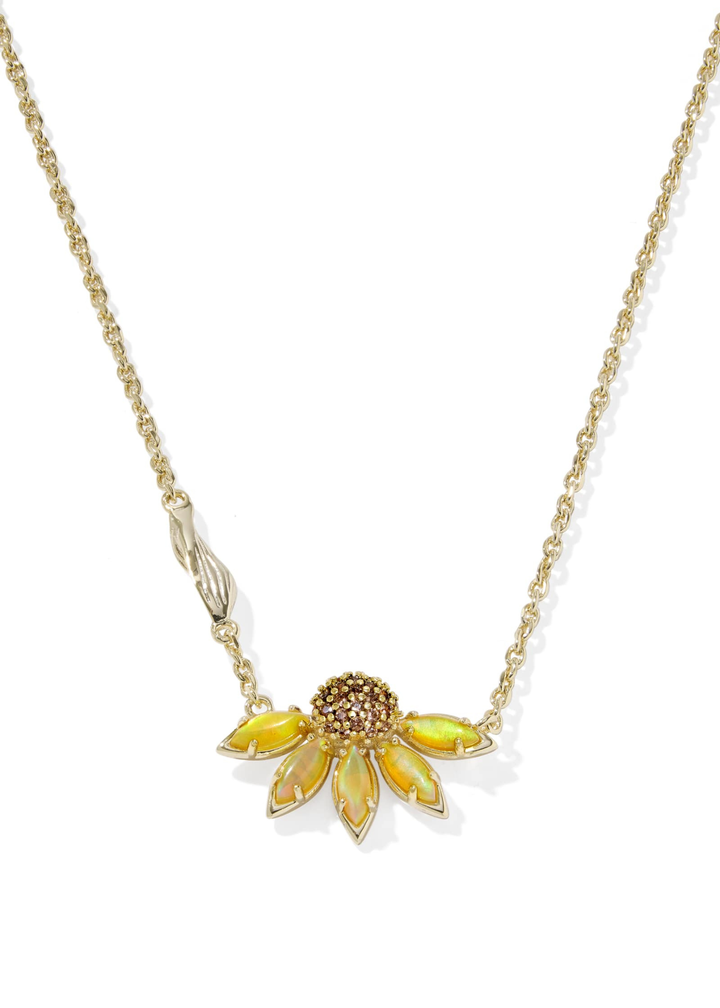 Gold necklace with a yellow flower pendant