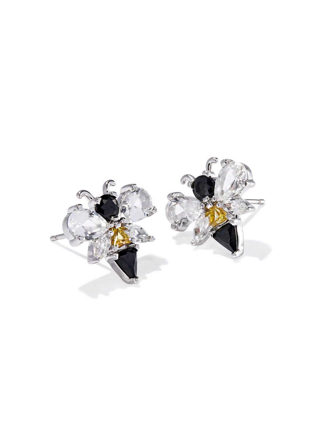 Kendra Scott Bee Stud Earrings in Rhodium Black/Yellow Gold on a white