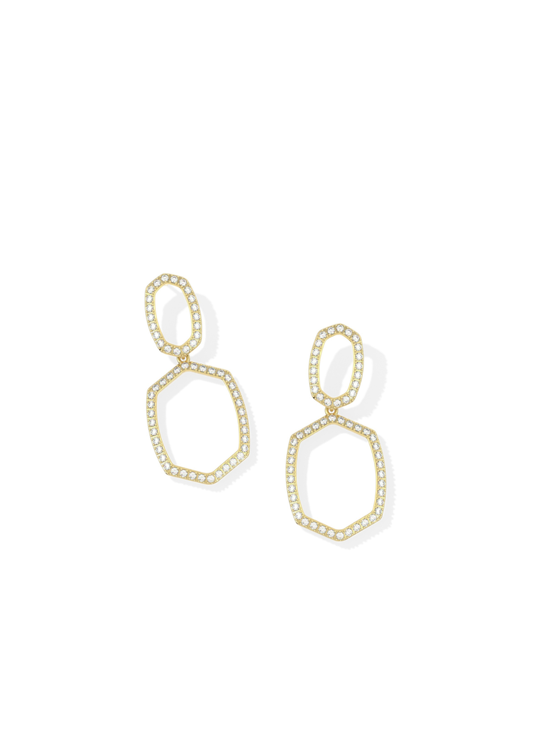 Gold open frame earrings on a white background