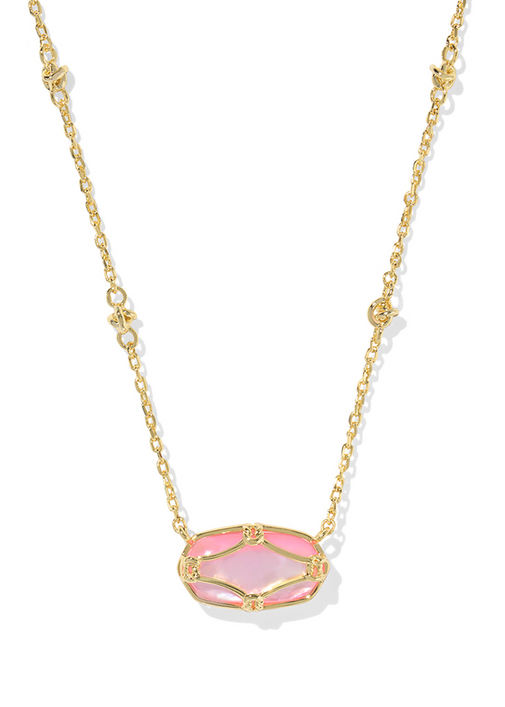 Kendra Scott Elisa Lattice Frame Short Pendant Necklace in Gold/Blush Ivory Mother of Pearl