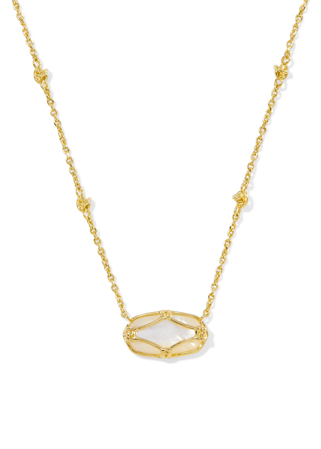 Kendra Scott Elisa Lattice Frame Short Pendant Necklace in Gold/Ivory Mother of Pearl