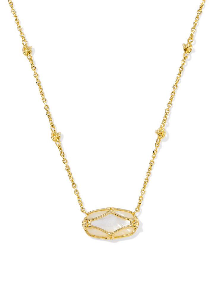 Kendra Scott Elisa Lattice Frame Short Pendant Necklace in Gold/Ivory Mother of Pearl