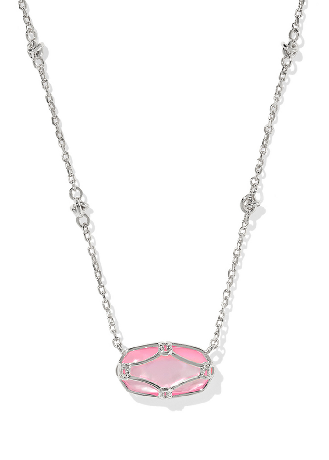 Kendra Scott Elisa Lattice Frame Short Pendant Necklace in Rhodium/Blush Ivory Mother of Pearl