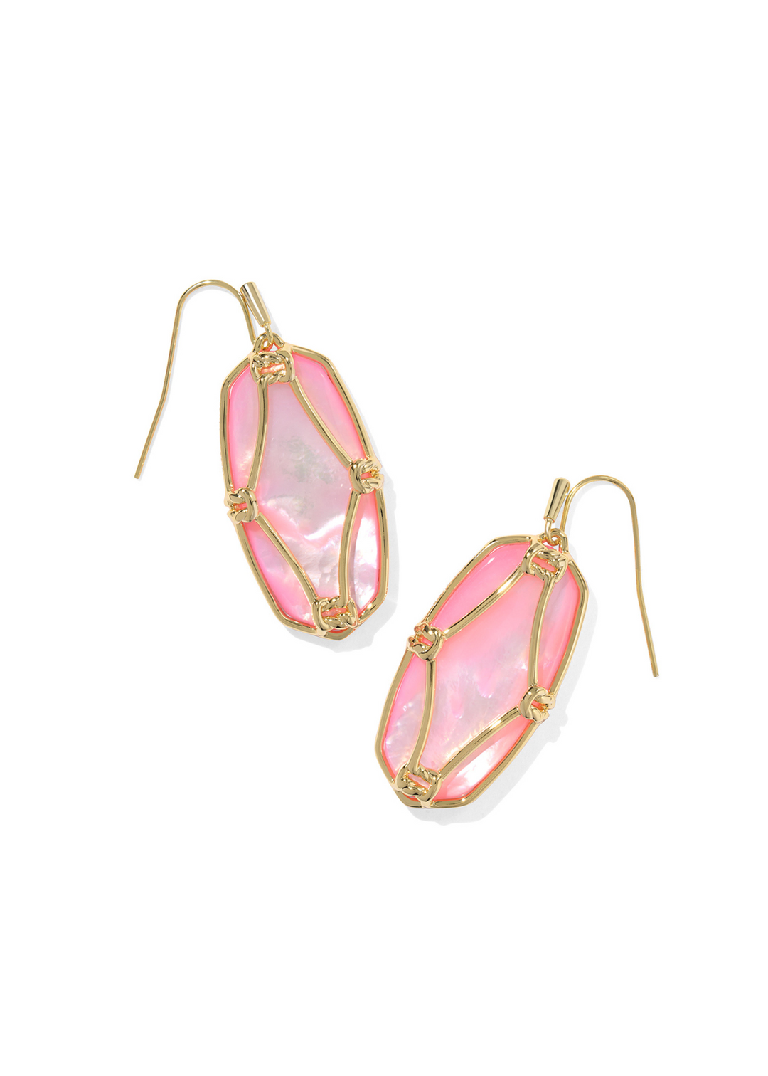 Kendra Scott Elle Lattice Frame Drop Earrings in Gold/Blush Ivory MOP on a white background