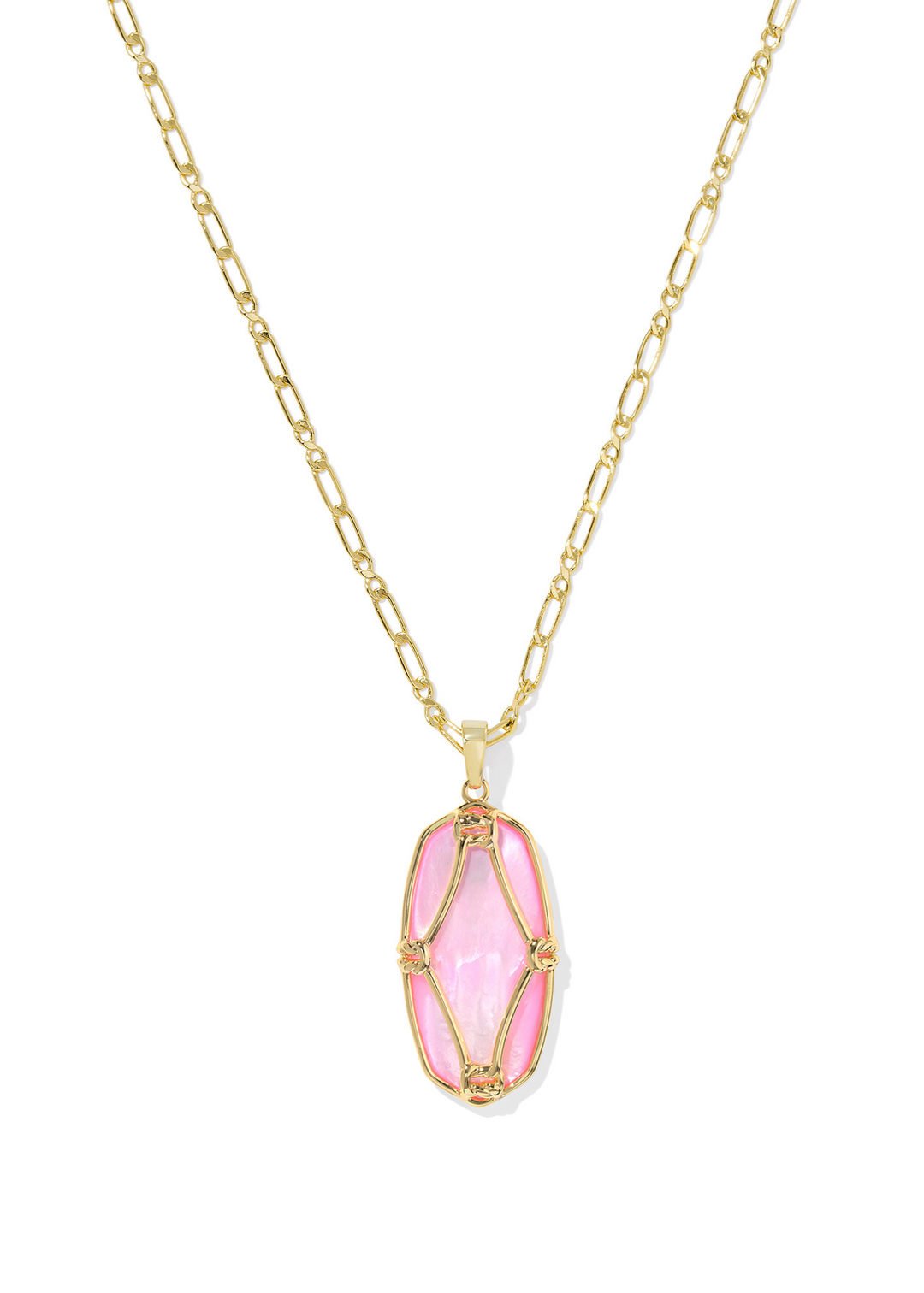 Kendra Scott Elle Lattice Frame Large Long Pendant Necklace in Gold/Blush Ivory Mother of Pearl
