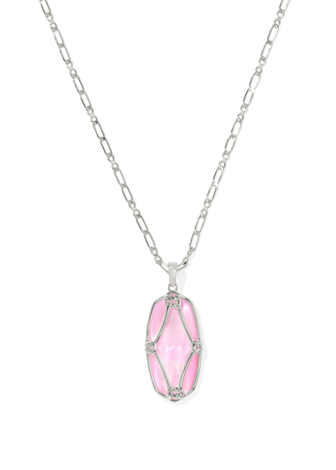 Kendra Scott Elle Lattice Frame Large Long Pendant Necklace in Rhodium/Blush Ivory Mother of Pearl