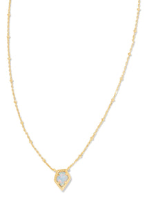 Framed Tess Satellite Short Pendant Necklace - Gold/Luster Light Blue Kyocera Opal