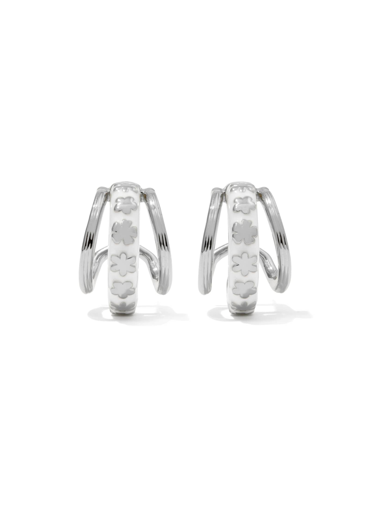 Silver and white multi hoop huggie earrings