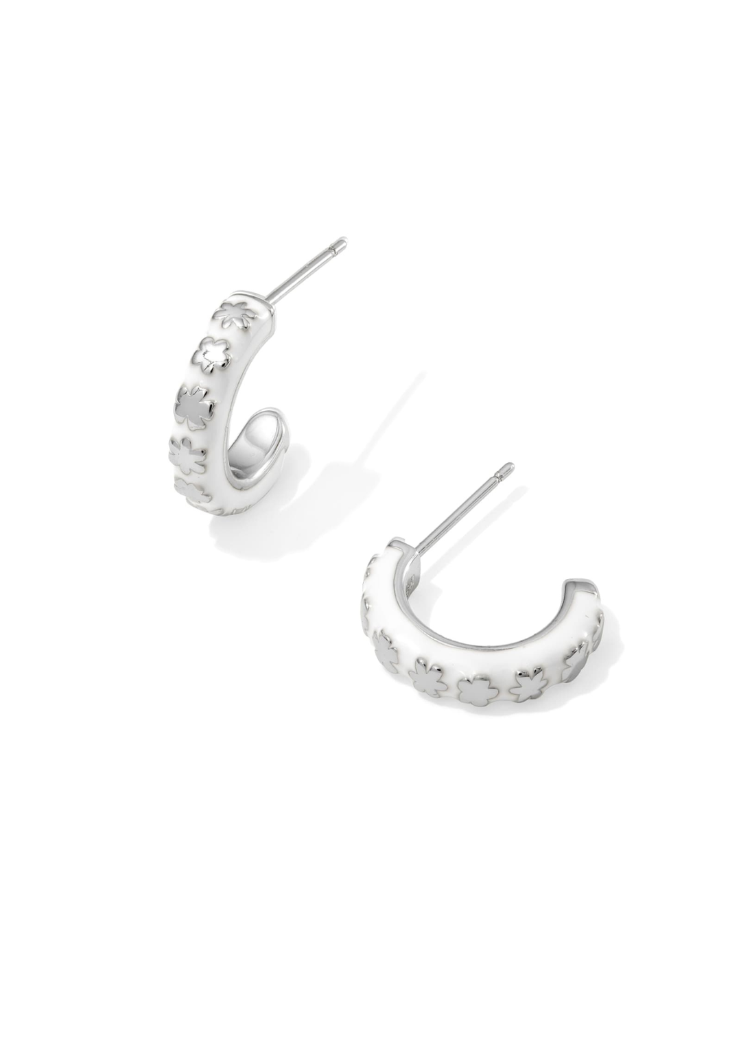 Silver and white huggie earrings