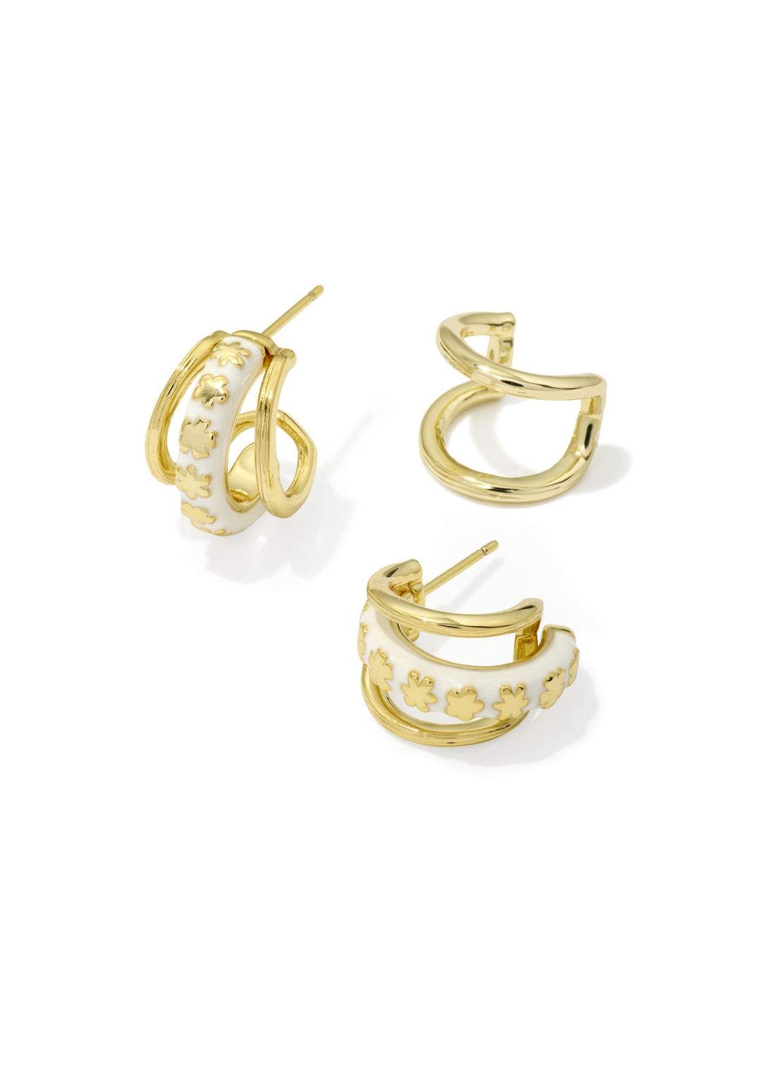 Gold and white multi hoop huggie earrings