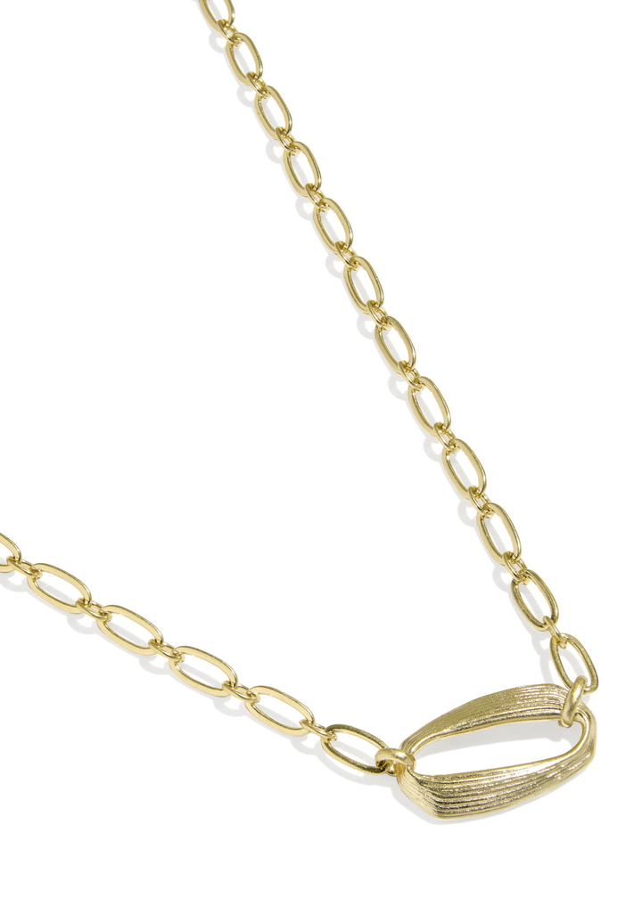 Gold pendant necklace on a white background