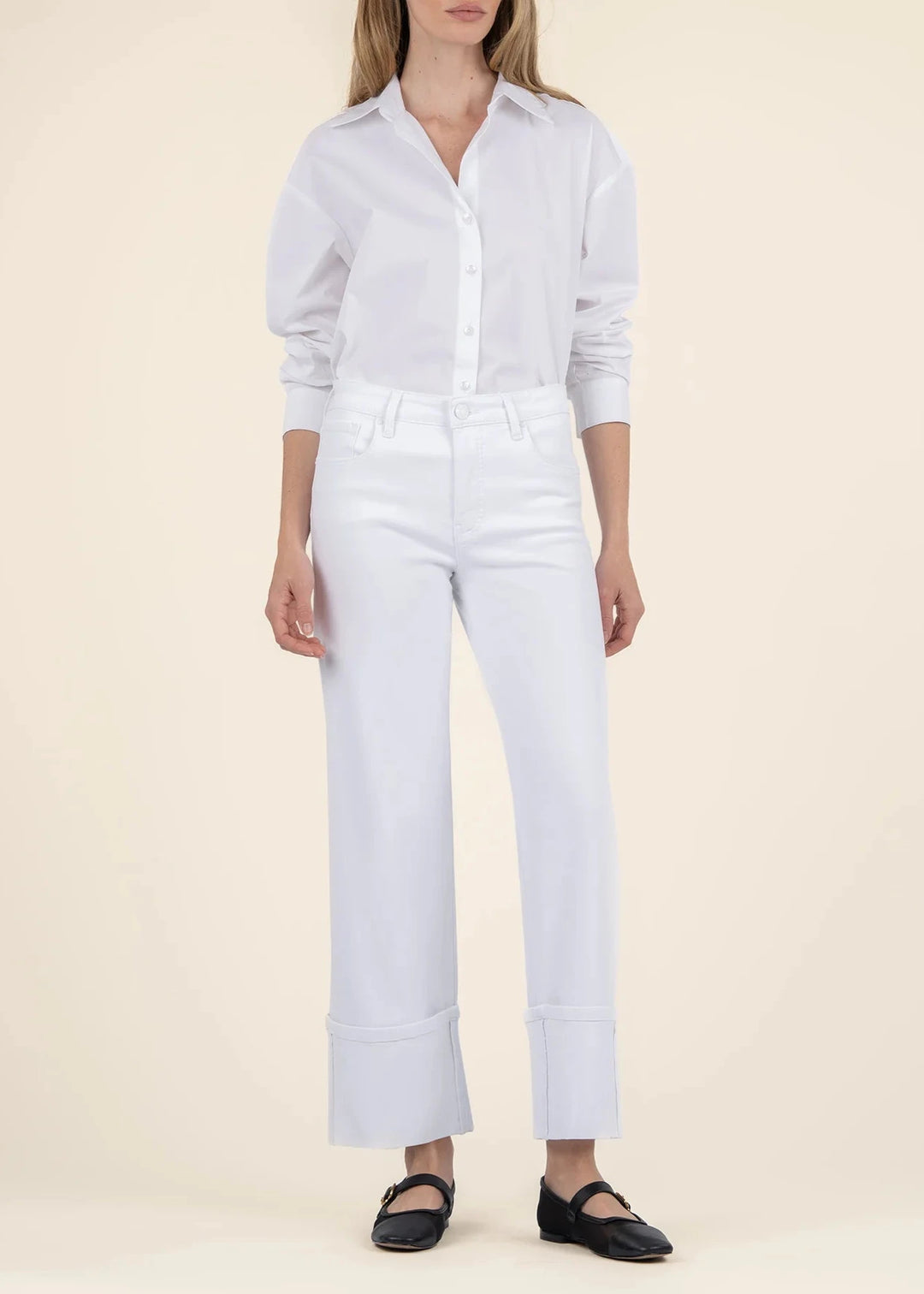 Kut From the Kloth white wide leg jeans with wide ankle roll
