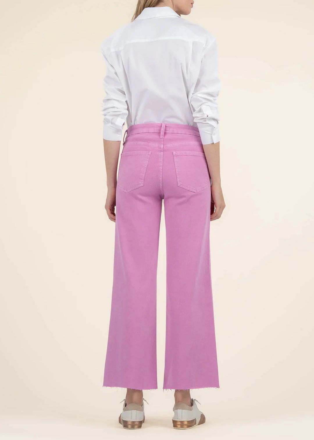 Kut From the Kloth Meg High Rise Fab Ab Wide Leg Raw Hem Jeans - Peony Pink