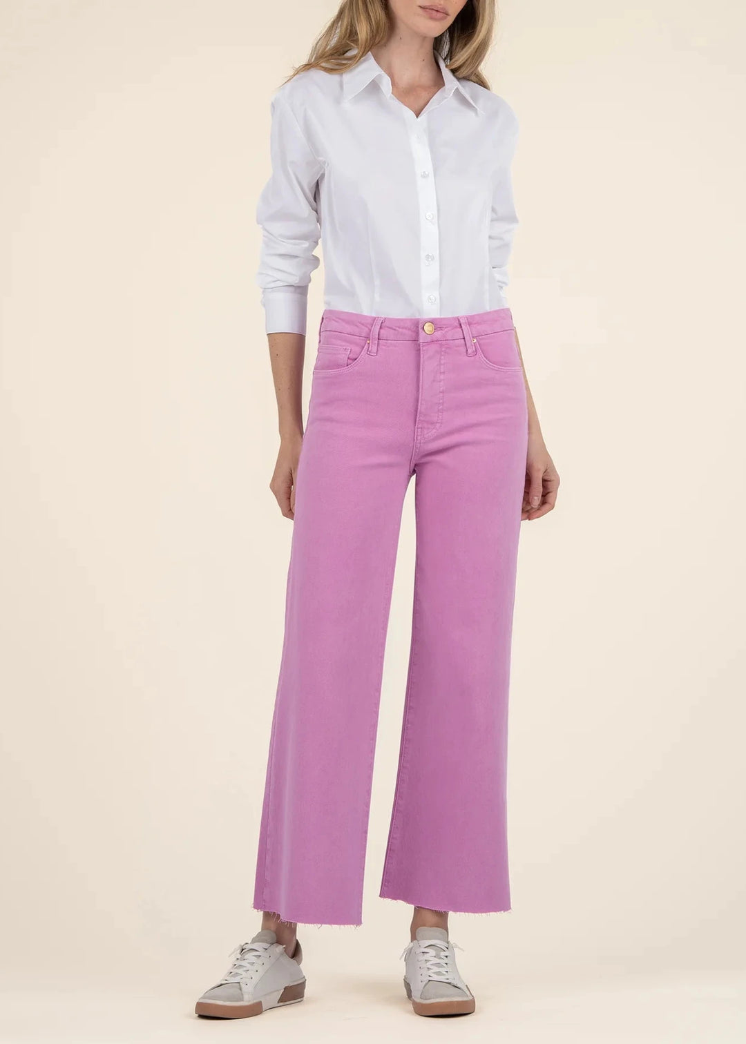 Kut From the Kloth Pink high rise wide leg jeans with raw hem