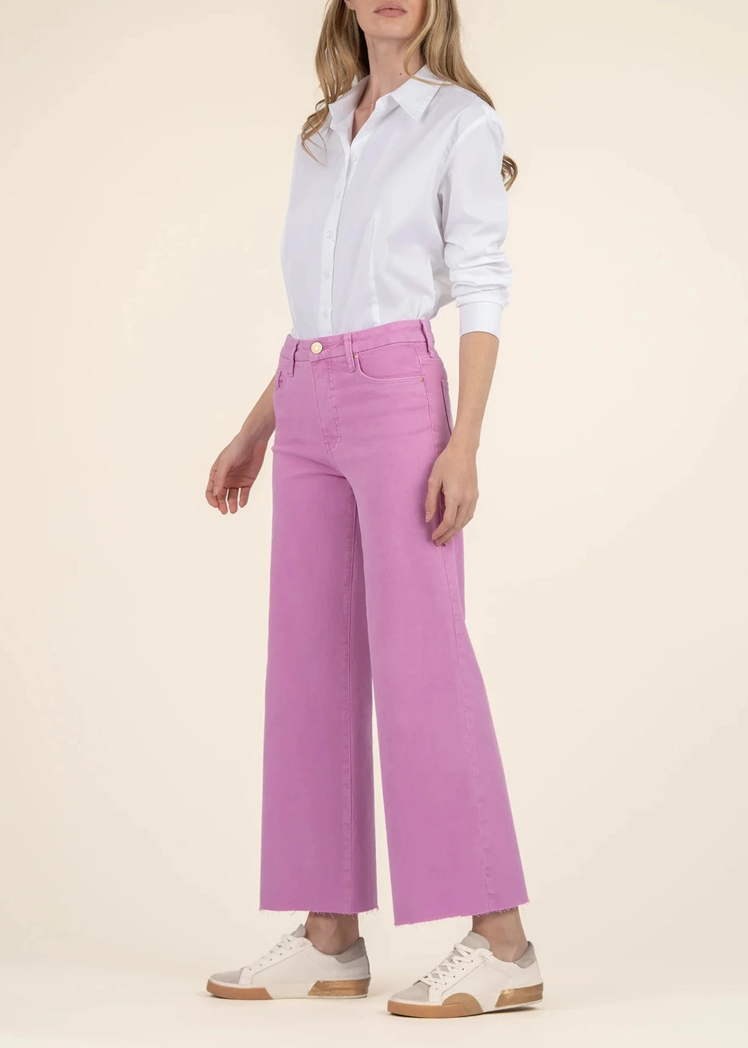 Kut From the Kloth Meg High Rise Fab Ab Wide Leg Raw Hem Jeans - Peony Pink