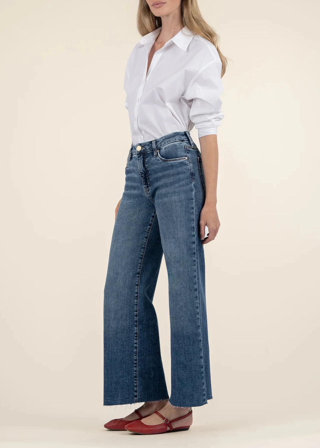 Kut From the Kloth Meg High Rise Fab Ab Wide Leg Raw Hem Jeans - Family