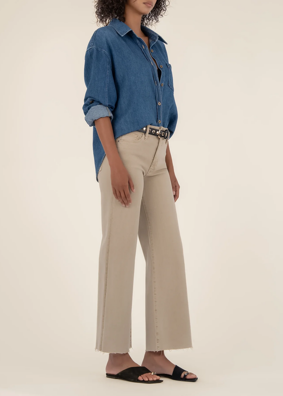 Kut From the Kloth Meg High Rise Raw Hem Wide Leg Jeans - Biscuit