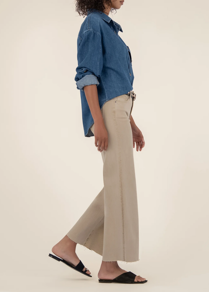 Kut From the Kloth Meg High Rise Raw Hem Wide Leg Jeans - Biscuit