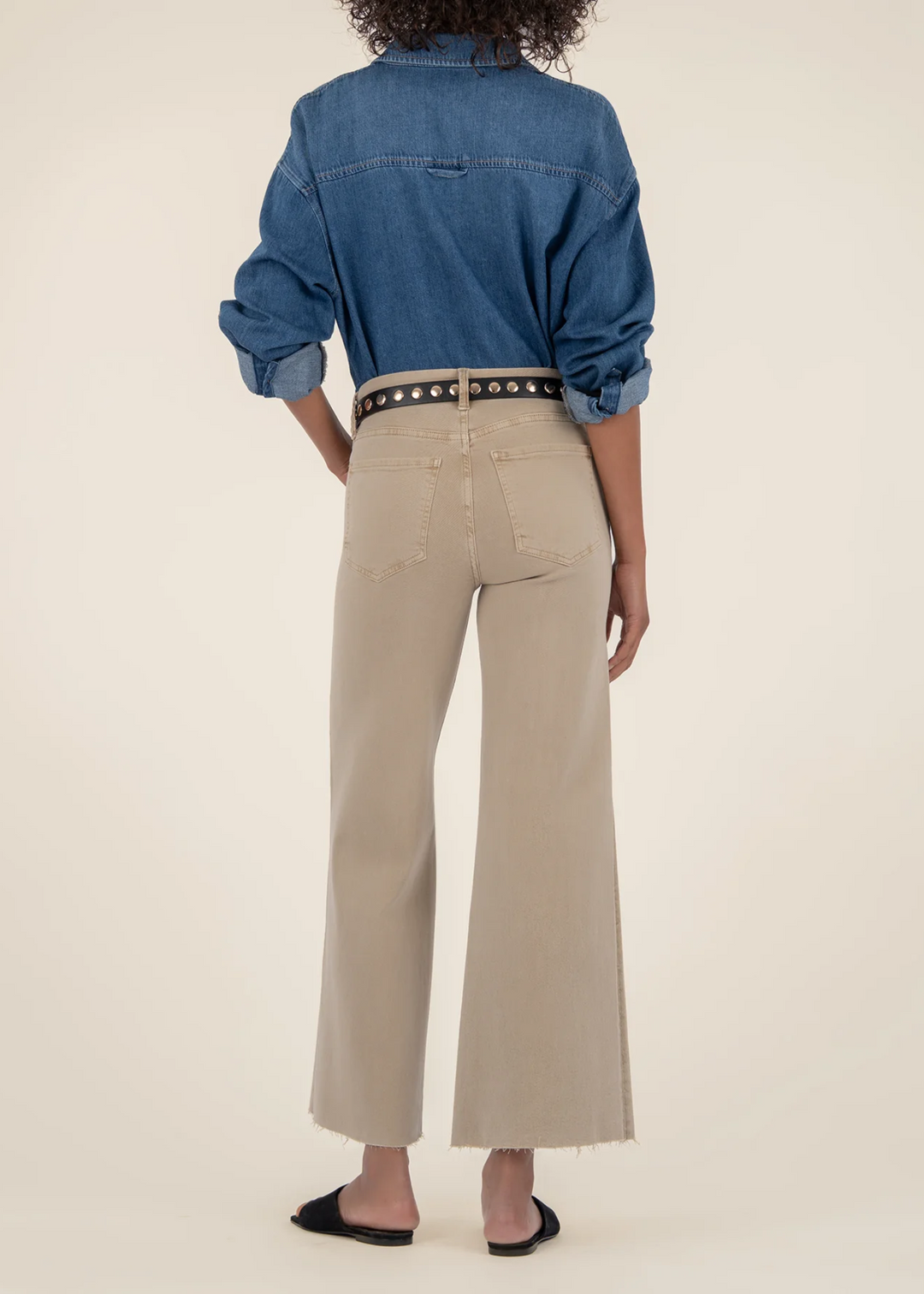 Kut From the Kloth Meg High Rise Raw Hem Wide Leg Jeans - Biscuit