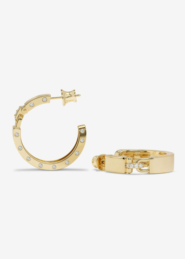 Pair of gold hoops with a lock design